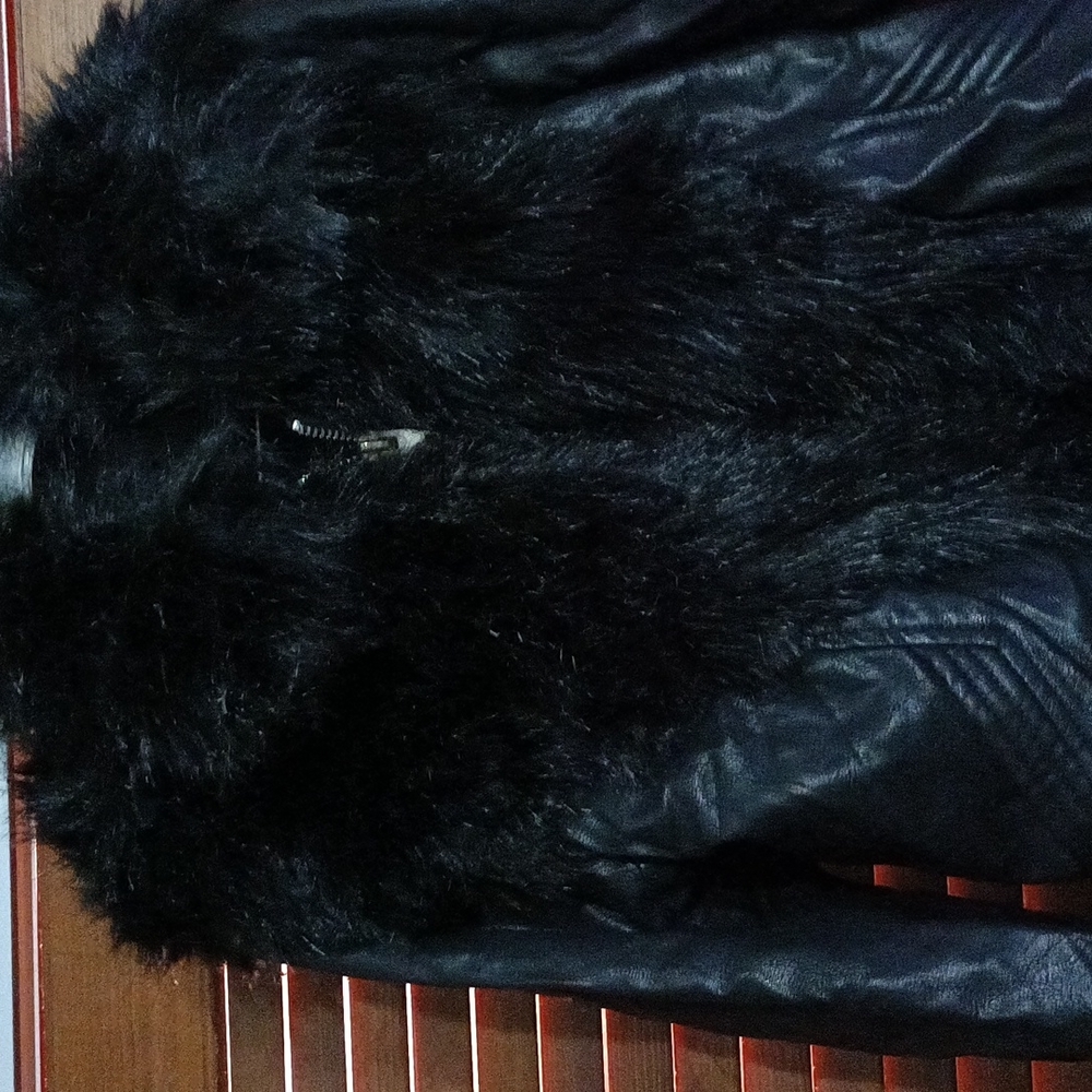 Black Faux leather jacket with black faux fur